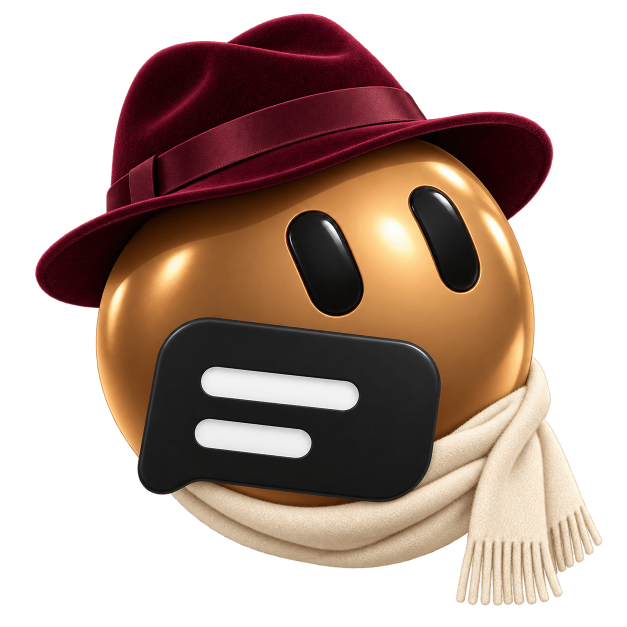 Bagfather, bronze bot with burgundy fedora and cream scarf