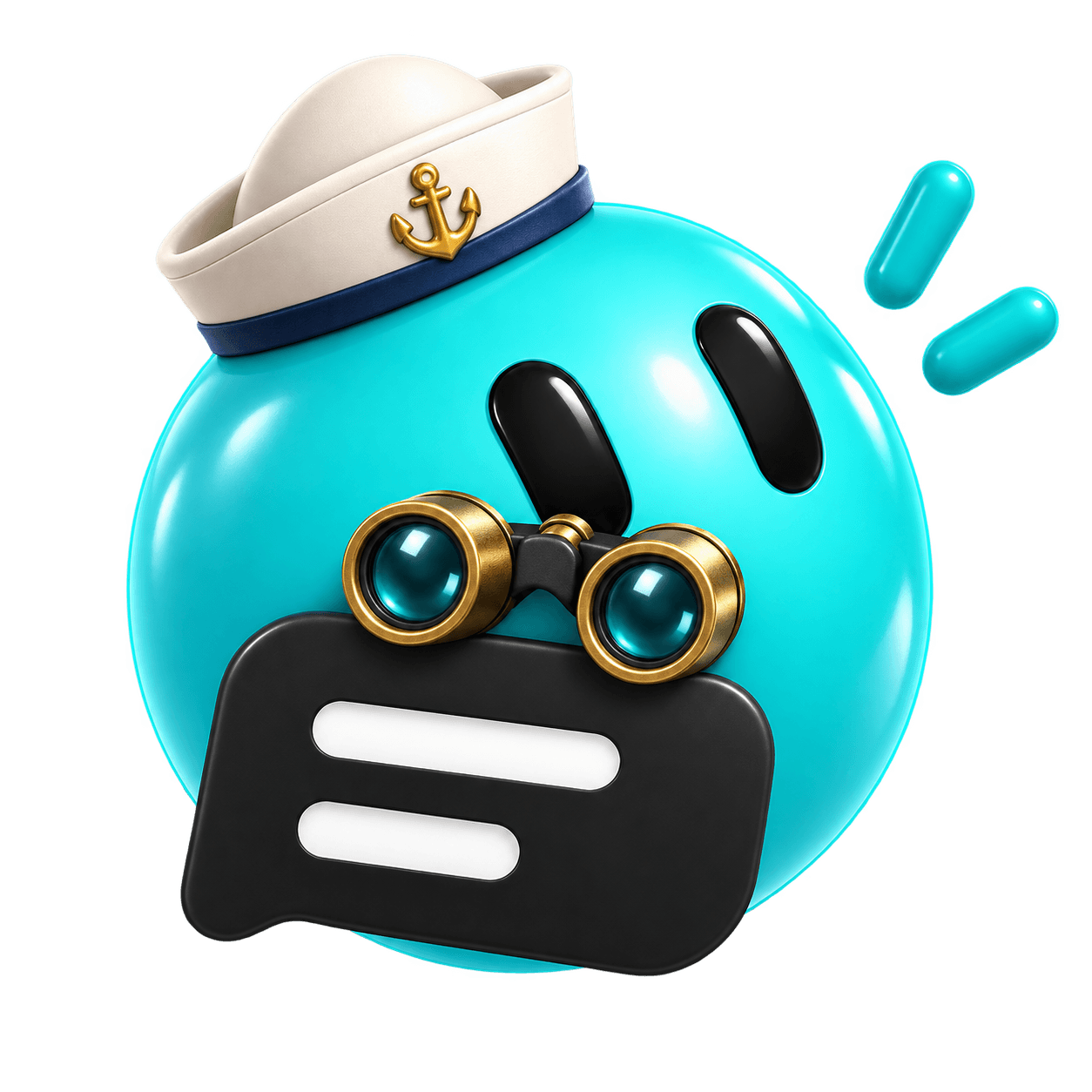Whalebait, ocean teal bot with sailor cap and binoculars